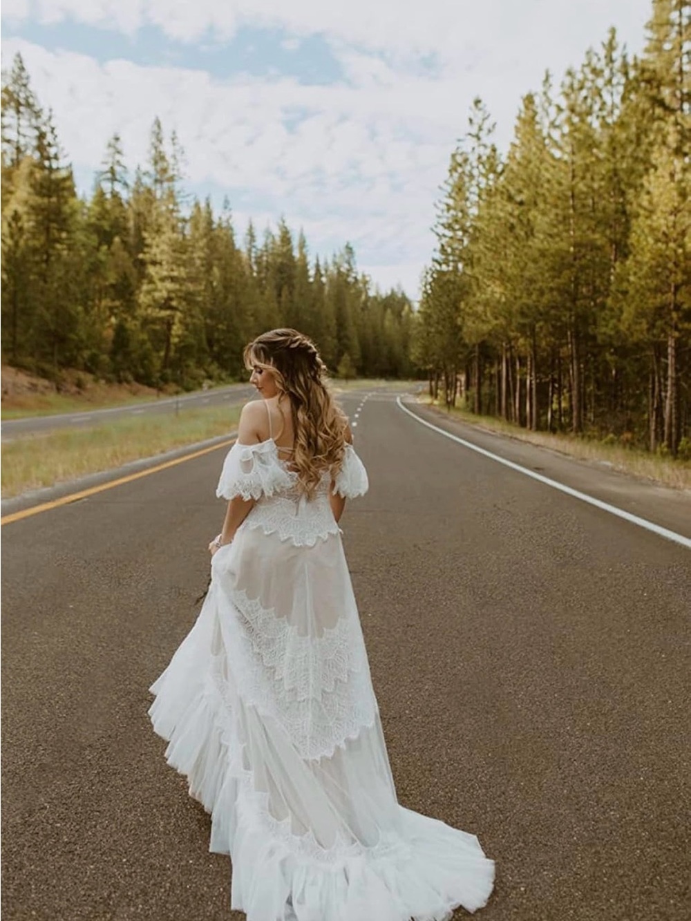Romantic Lace Cold-Shoulder Bridal Gown in Nude Pink - Picture 5 of 6